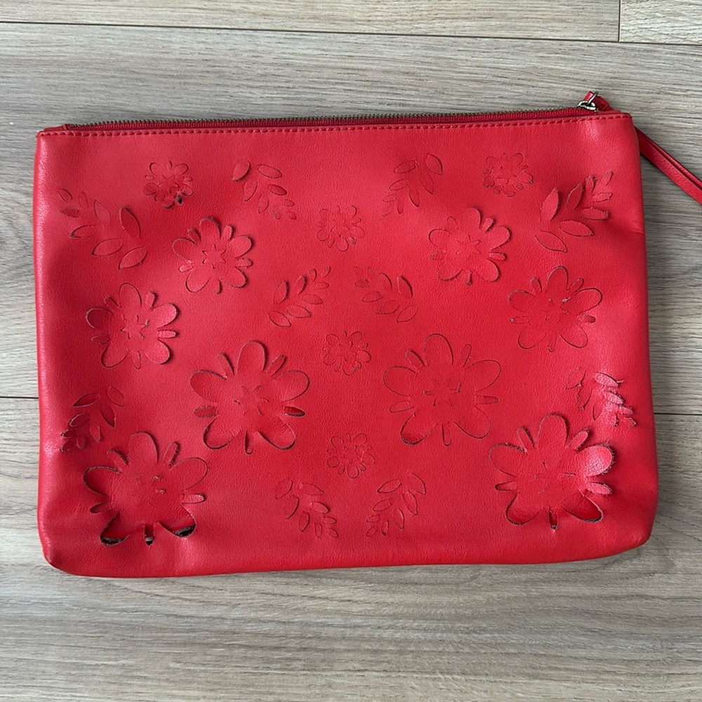 Coral leather clutch